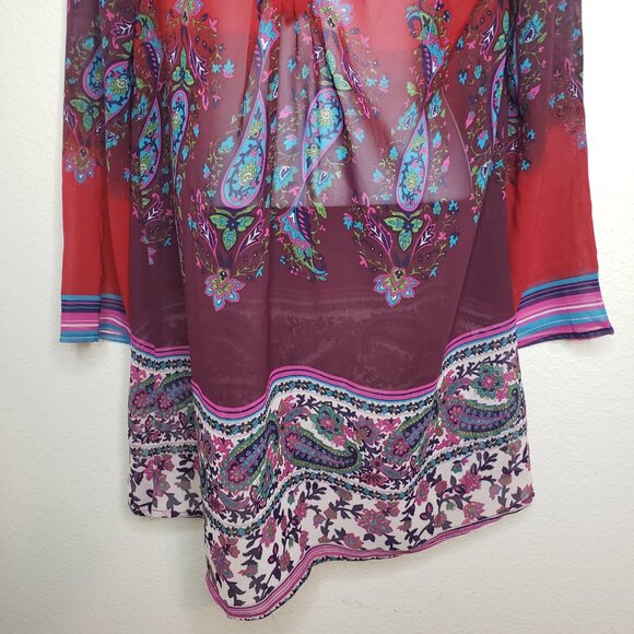 Mix Nouveau NY Women's Sz S Multicolored Embellished Sheer Blouse - Picture 5 of 6